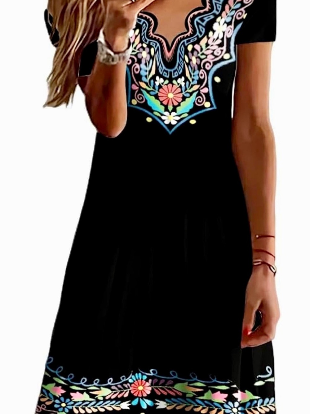 BNIB - Mexican Boho Black Short-Sleeve Dress